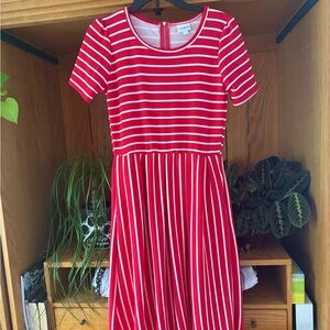 LuLaRoe Red and White Striped Casual Dress